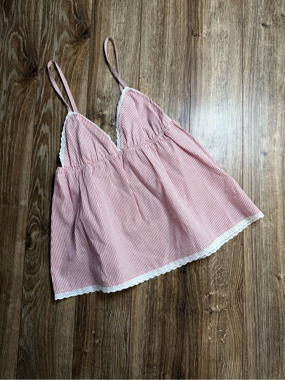 Vibe Pink & White Striped Lace-Trim Camisole Top